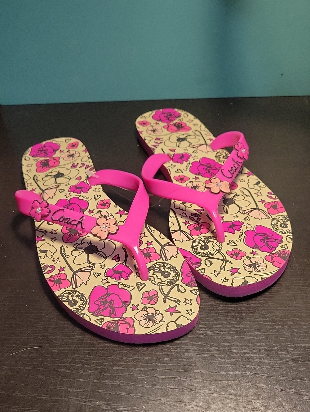 Coach Pink Floral Flip Flop Sandals Size 9